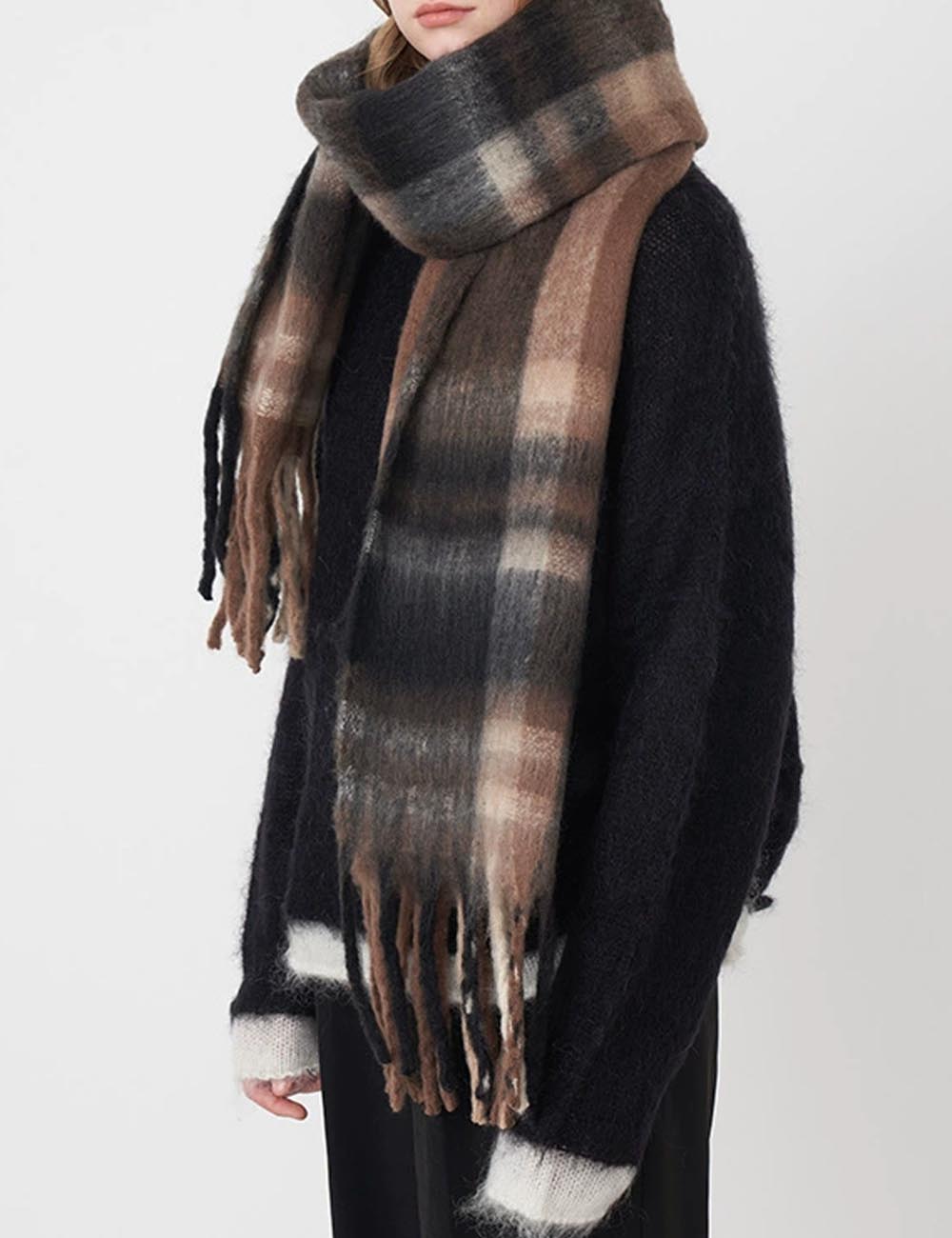 Soft Warm Faux Cashmere Plaid Tassel Scarf