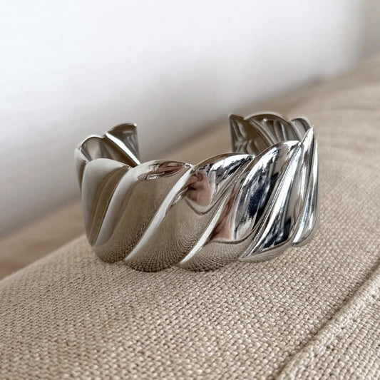 Minimalist Wide Twisted Open Cuff Bracelet