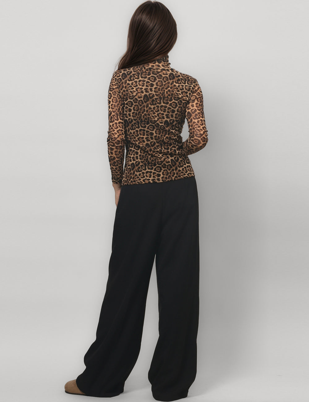 Leopard Print HIgh Collar Slim Fit Sexy Mesh Top