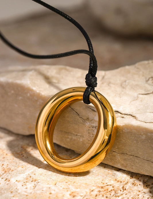 Simple Round Cutout Titanium Necklace