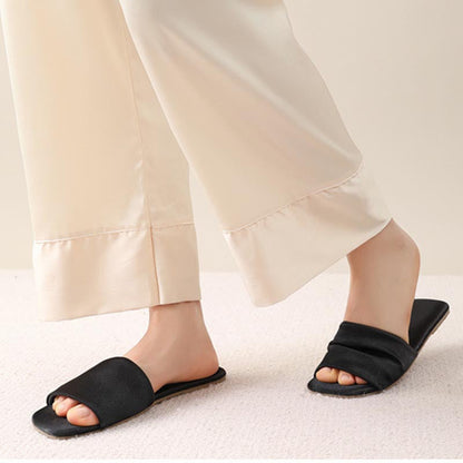 Elegant Solid Color Satin Open Toe Slippers
