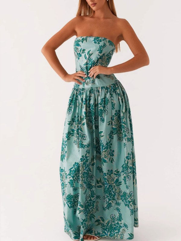 Print Strapless Sexy Maxi Dress