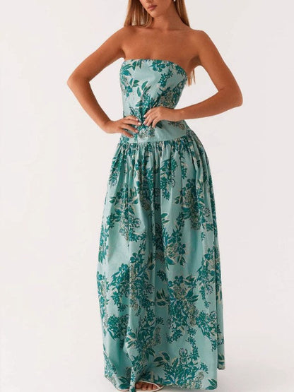 Print Strapless Sexy Maxi Dress