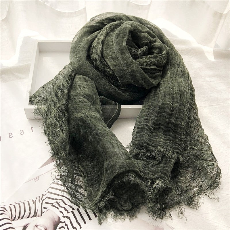 Solid Color Thin Fringed Scarf