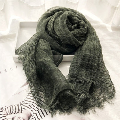 Solid Color Thin Fringed Scarf