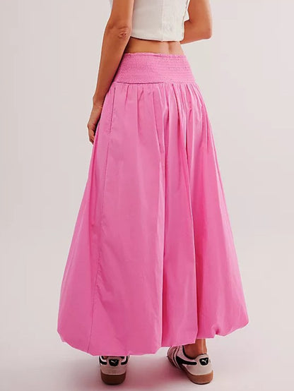 Solid Color Casual Maxi Lantern Skirt