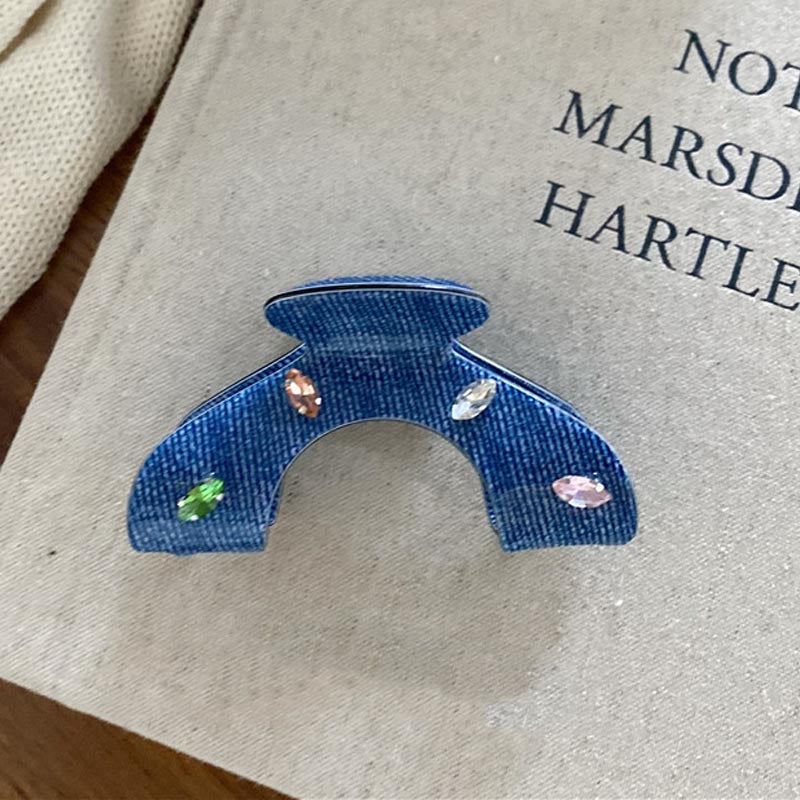 Cute Colorful Rhinestone Denim Style Hair Claw