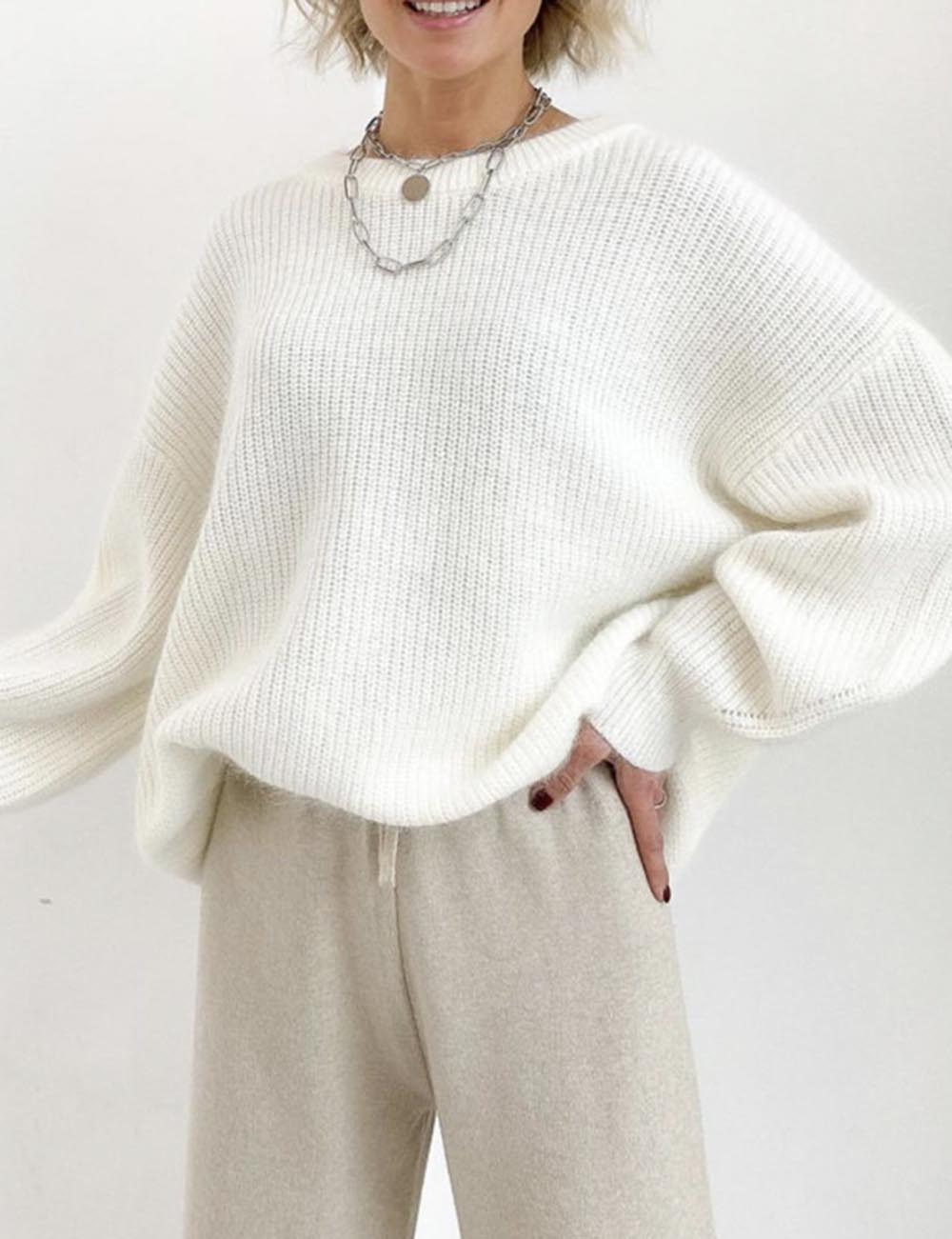 Elegant Crew Neck Loose Soft Knit Top