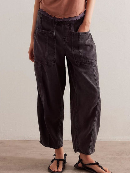 Loose Low Waist Barrel Washed Jeans