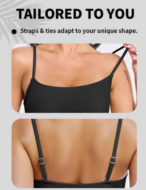 Black Sexy Pleated Spaghetti Swimwear