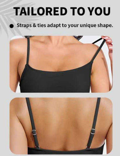 Black Sexy Pleated Spaghetti Swimwear