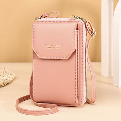 PU Leather Solid Color Multifunctional Small Crossbody Wallet Cell Phone Bag