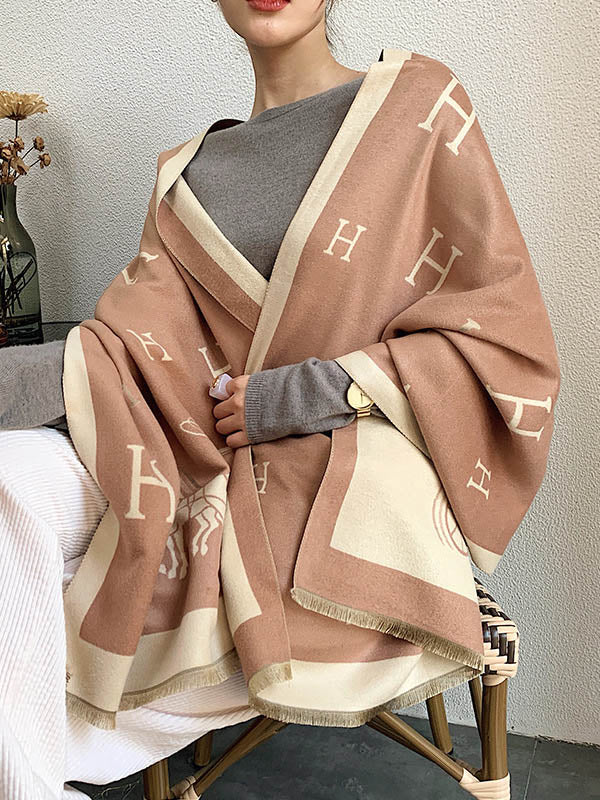 Printed Contrast Color Imitation Cashmere Shawl Scarf