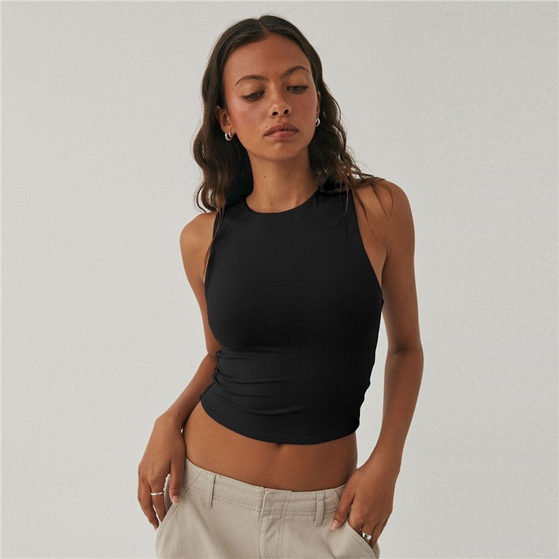 Sleeveless Tight Fit Crew Neck Crop Top