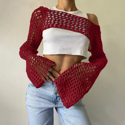 Casual Flare Sleeve Mesh Short Net Top