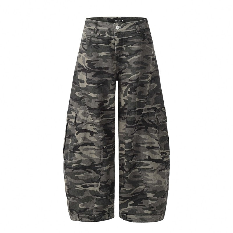 Camouflage Cargo Pants With Reversible Wide Leg Design