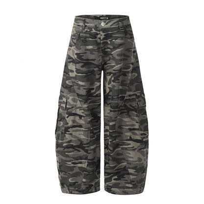 Camouflage Cargo Pants With Reversible Wide Leg Design