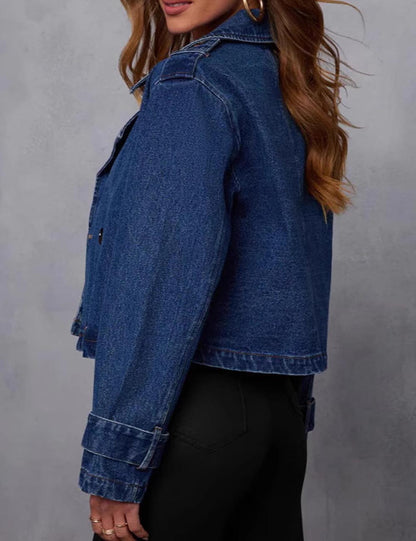 Lapel Collar Double Breasted Denim Jacket