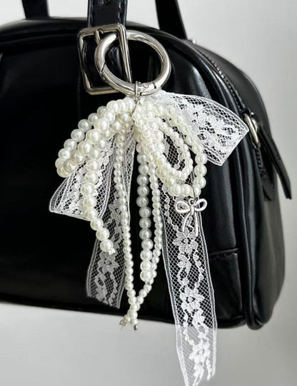 Lace Bow Pearl Keychain Bag Charms