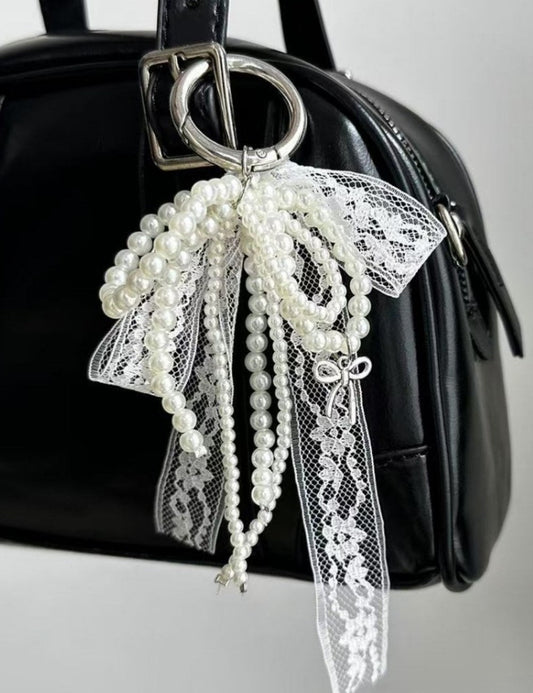 Lace Bow Pearl Keychain Bag Charms