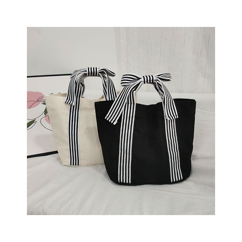 Ladies Bowknot Striped Canvas Handbag