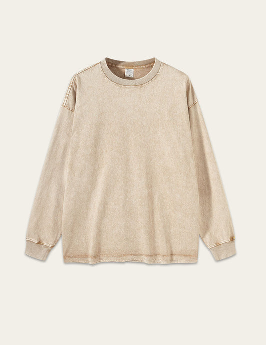 Vintage Washed Crew Neck Long Sleeve T-shirt