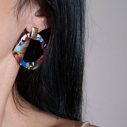 Colorful Acetate Geometric Drop Hoop Earrings