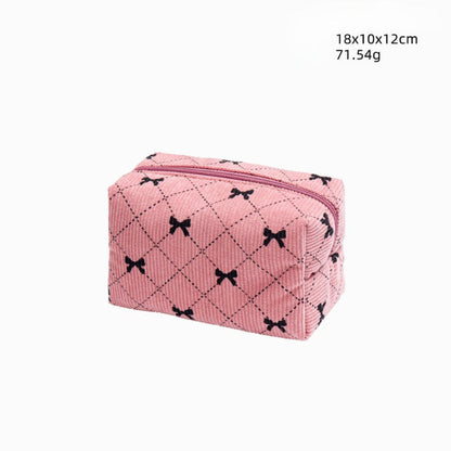 Corduroy Bow Print Large Capacity Make Up Bag