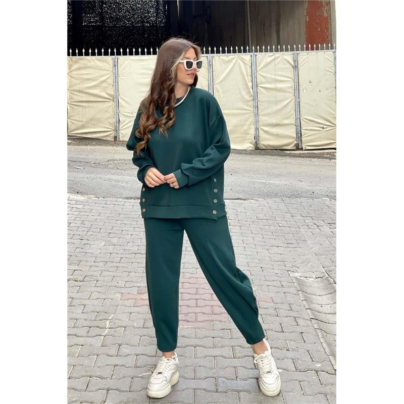 Solid Color Crewneck Long Sleeve Sweatshirt And Sport Pants Two Pieces Suit