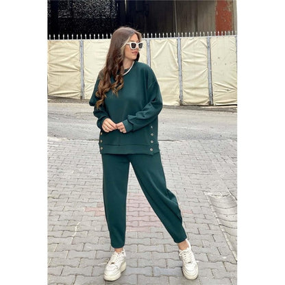 Solid Color Crewneck Long Sleeve Sweatshirt And Sport Pants Two Pieces Suit