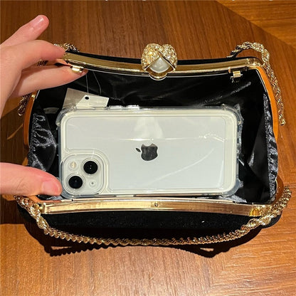 Velvet Pearl Chain Evening Clutch