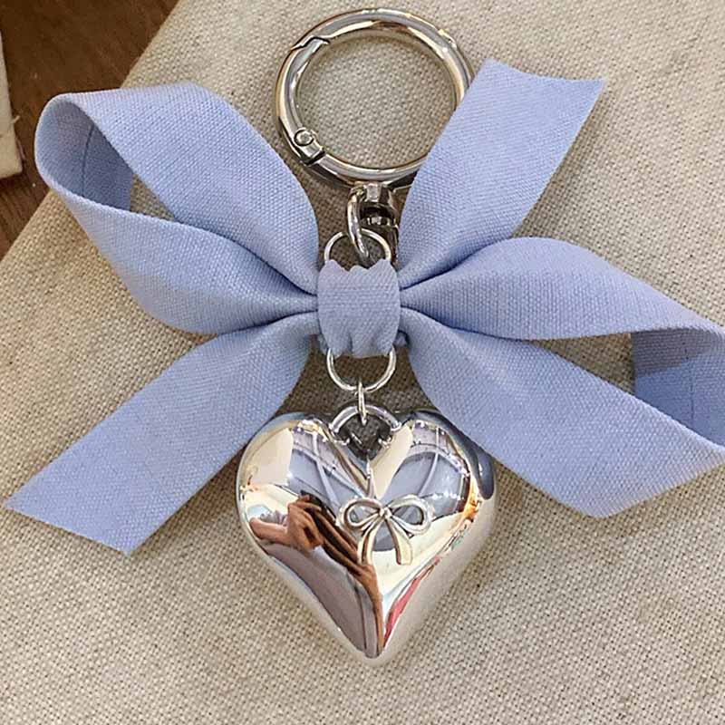 Cute Heart Solid Color Bow Knot Keychain