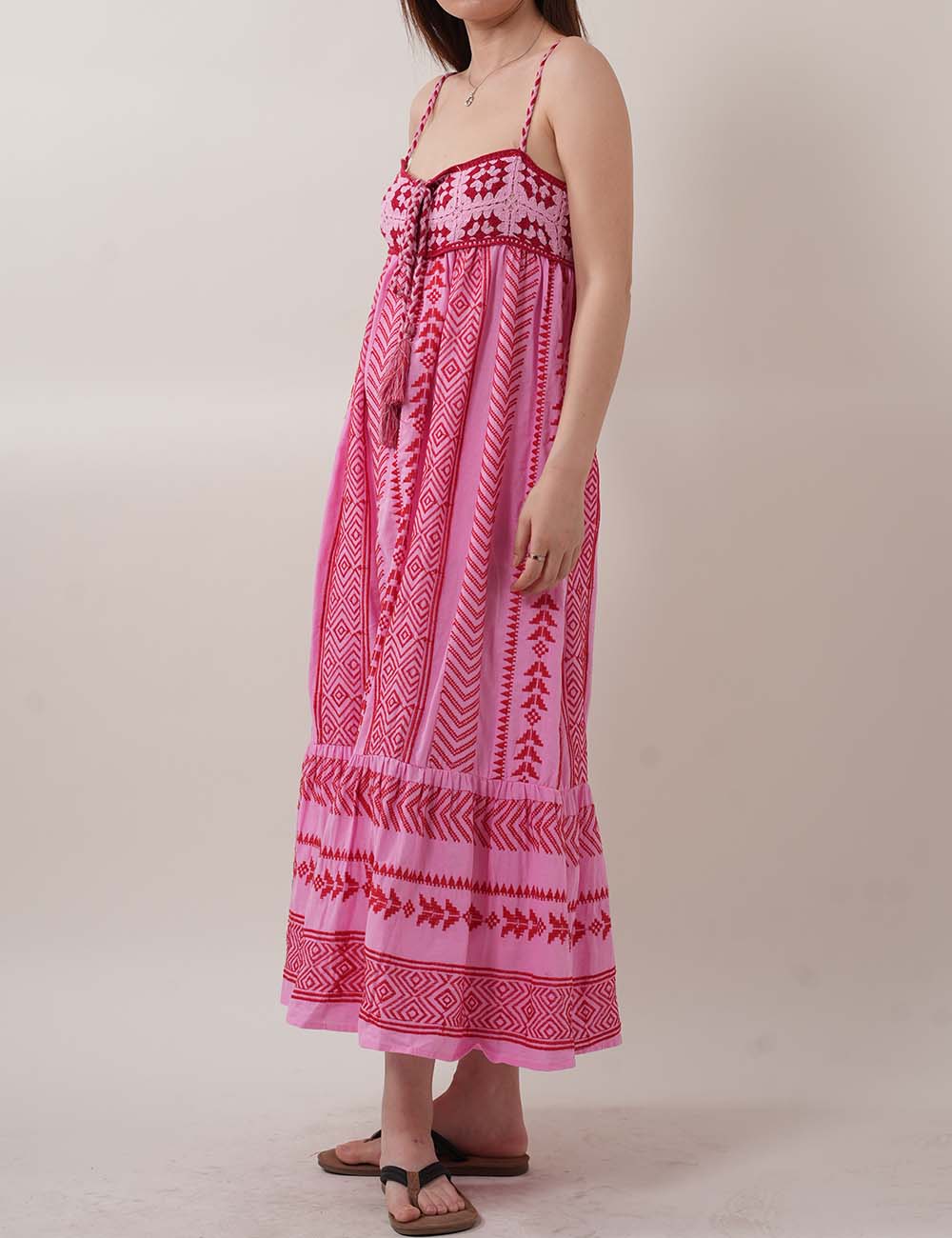 Color Block Embroider String Midi Dresses