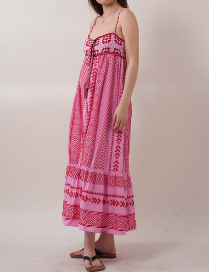 Color Block Embroider String Midi Dresses