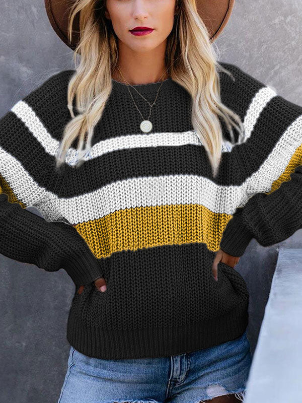 Thick Striped Long Sleeves Sweater Tops