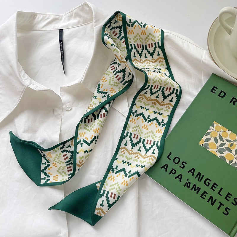 Vintage Printed Slim Hair Silky Scarf