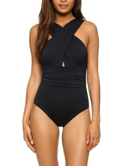 Solid Color Sexy V-Neck Cross Swimwear