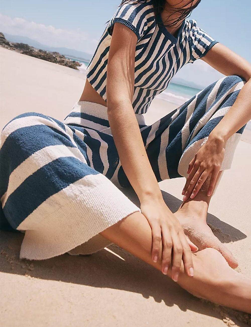 Striped Short Tops and Pants Sets