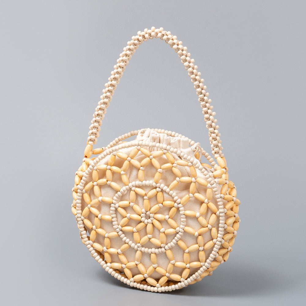 Round Wooden Bead Shoulder Bag