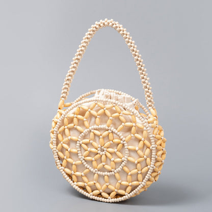 Round Wooden Bead Shoulder Bag