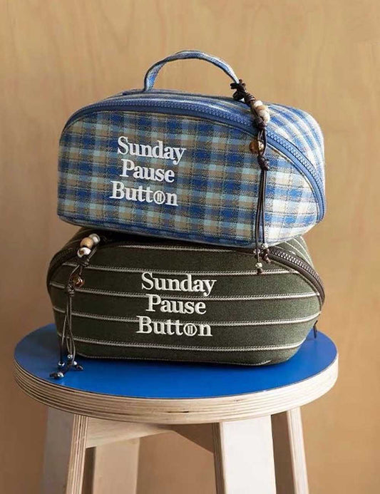 Striped Plaid Waterproof Portable Makeup Bag