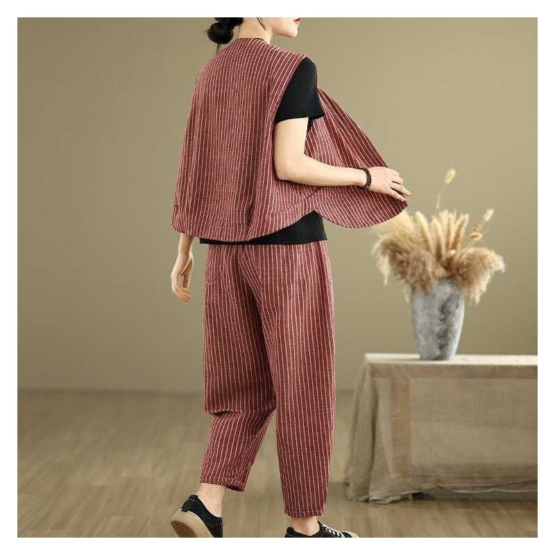 Striped Fashion Vest Loose Harem Pants Set