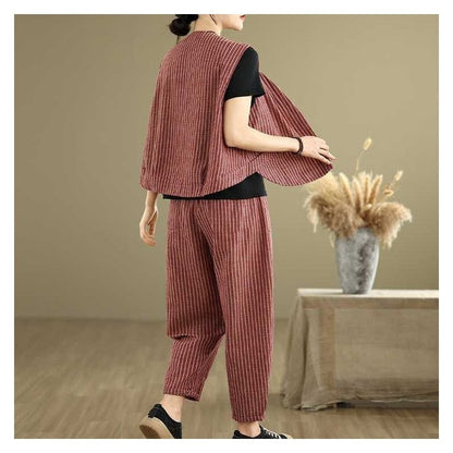 Striped Fashion Vest Loose Harem Pants Set