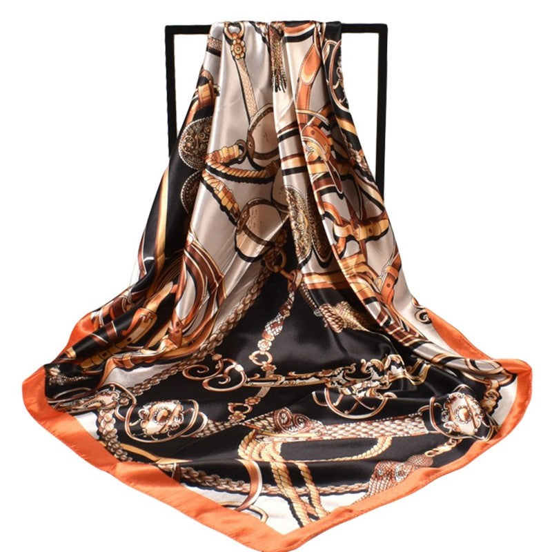 Vintage Printed Satin Square Head Scarf