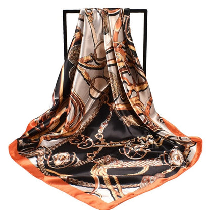 Vintage Printed Satin Square Head Scarf