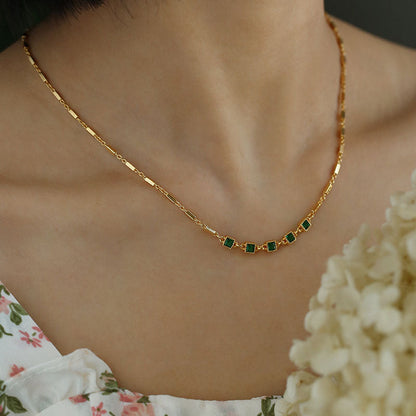 Retro Gold Plated Emerald Zircon Necklace