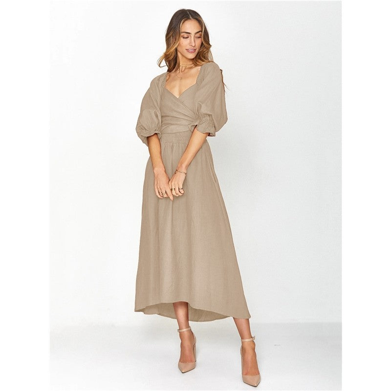 Elegant Fall Off Shoulder High Waist A Line Midi Dress
