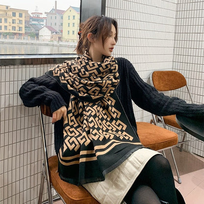 Jacquard Fringed Cashmere-Like Scarf