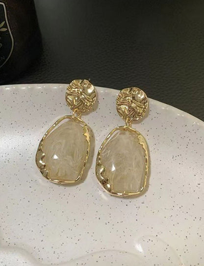 Vintage Gold Irregular Crystal Drop Earrings