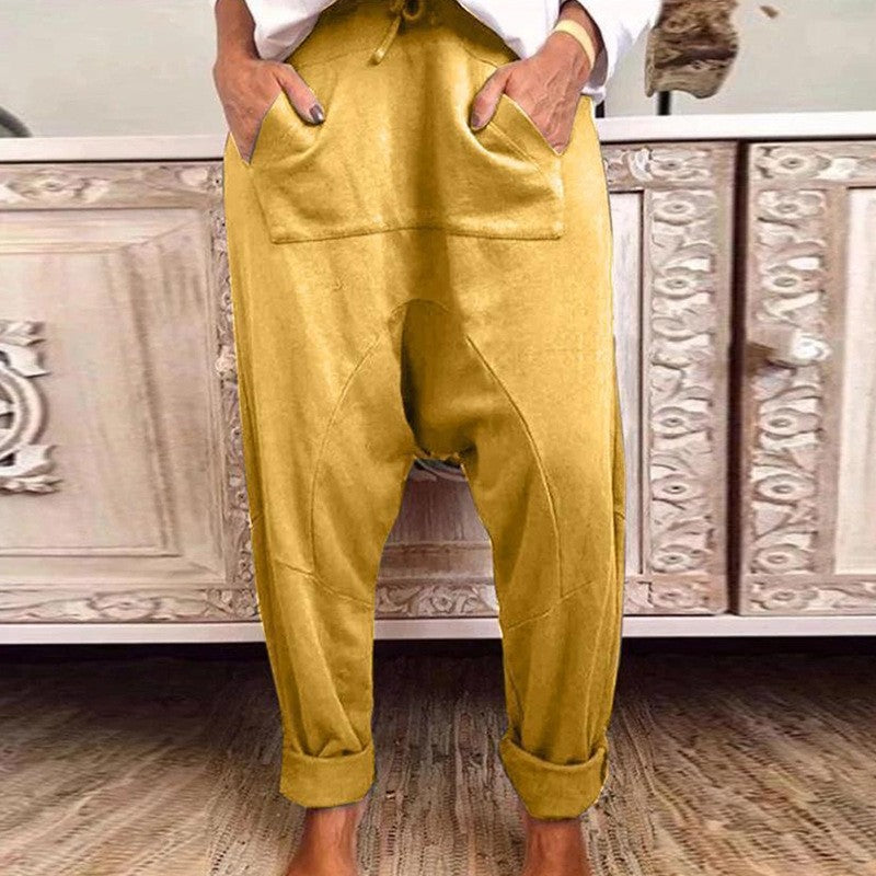 Solid Color Casual Hanging Crotch Harem Pants